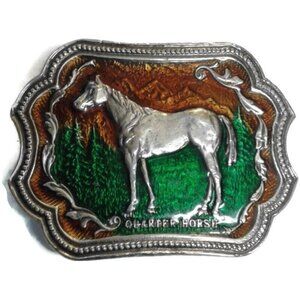 Pewter Belt Buckle Quarter Horse enameled Equestrian